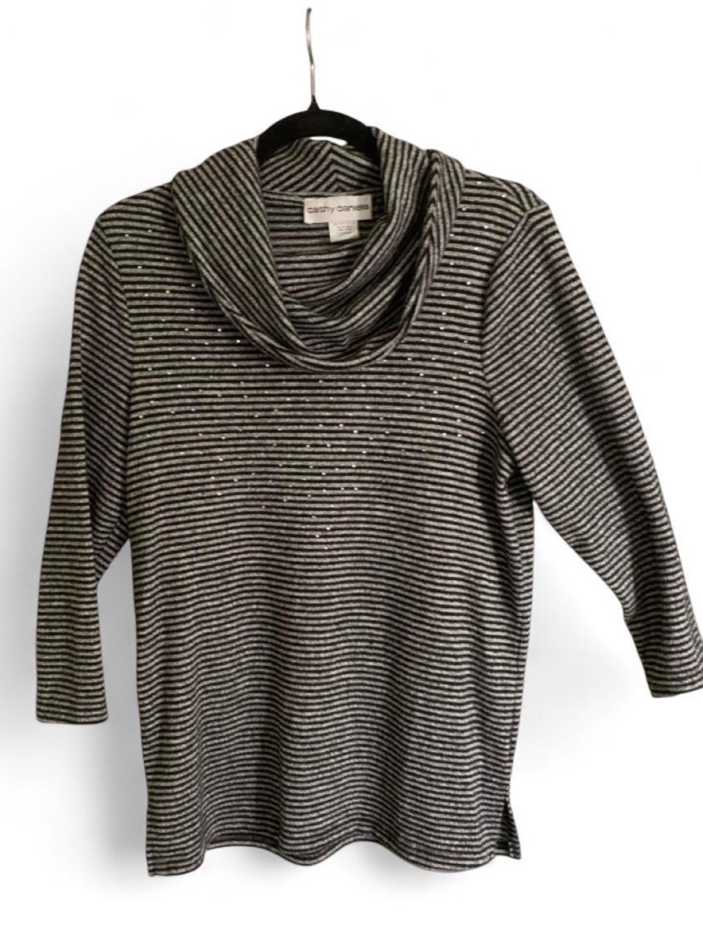 Cottage Cathy Daniels Black & Gray Striped Cowl Neck Sweater with Sparkle size S